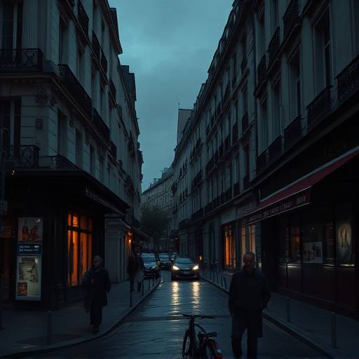 Affiche de la série 'Les Mystères de Saint-Germain', montrant une scène sombre dans un quartier historique parisien.