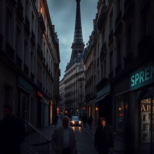 Affiche de la série 'Les Mystères de Saint-Germain', montrant une scène sombre dans un quartier historique parisien.