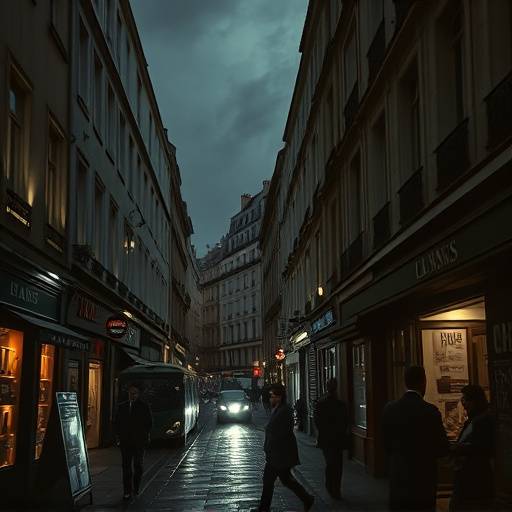 Affiche de la série 'Les Mystères de Saint-Germain', montrant une scène sombre dans un quartier historique parisien.